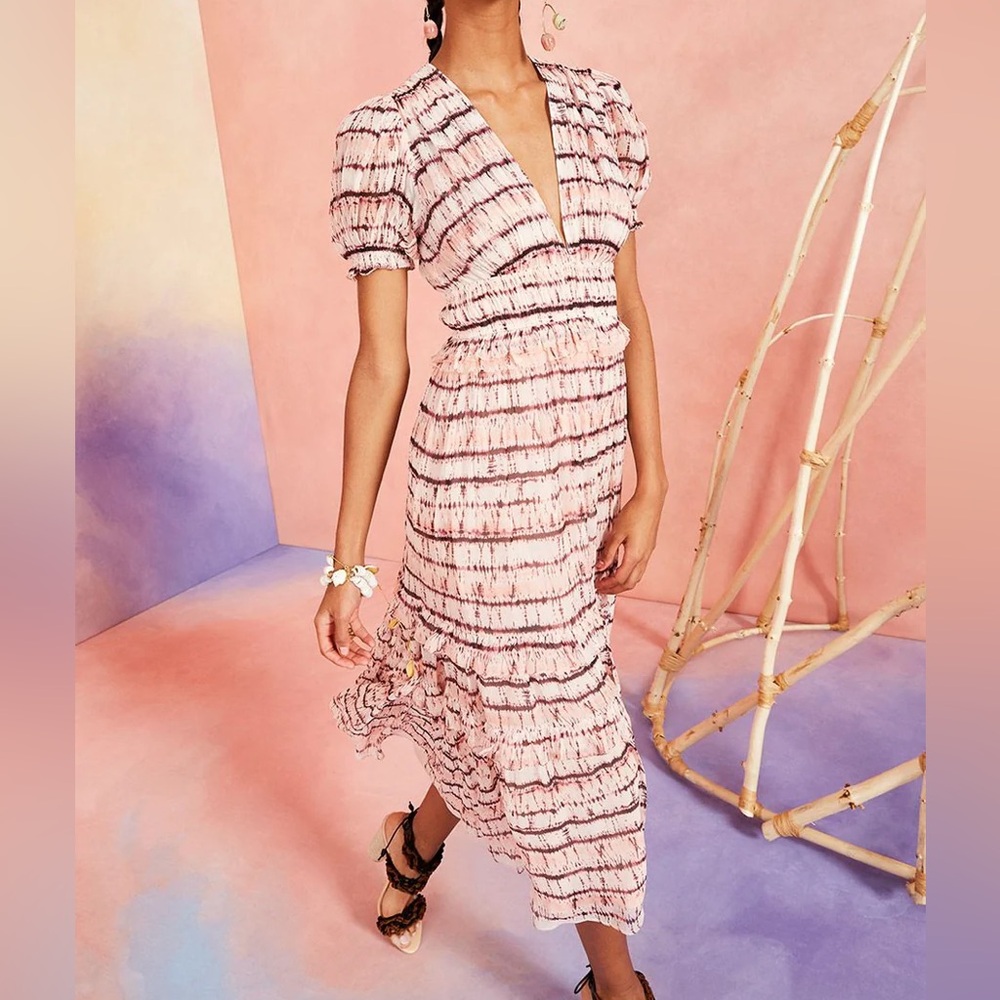 Ulla Johnson 6 Elodie Dress In Blush Pink Tie Dye